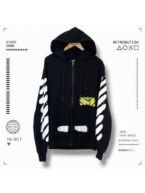Off White Diag Spray Zip Up Hoodie Black Size M